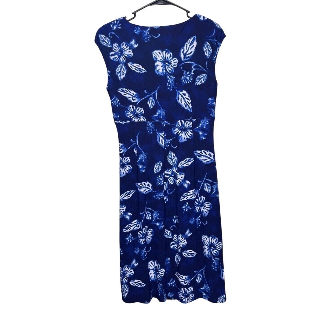 Ralph Lauren Blue White Floral Faux Wrap Sleeveless Dress Size 8 - Picture 4 of 8